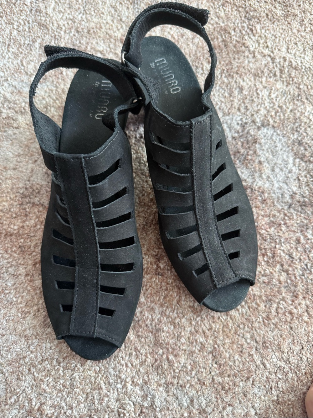 Munro Black Suede Cutout Open-Toe Ankle Strap Sandals